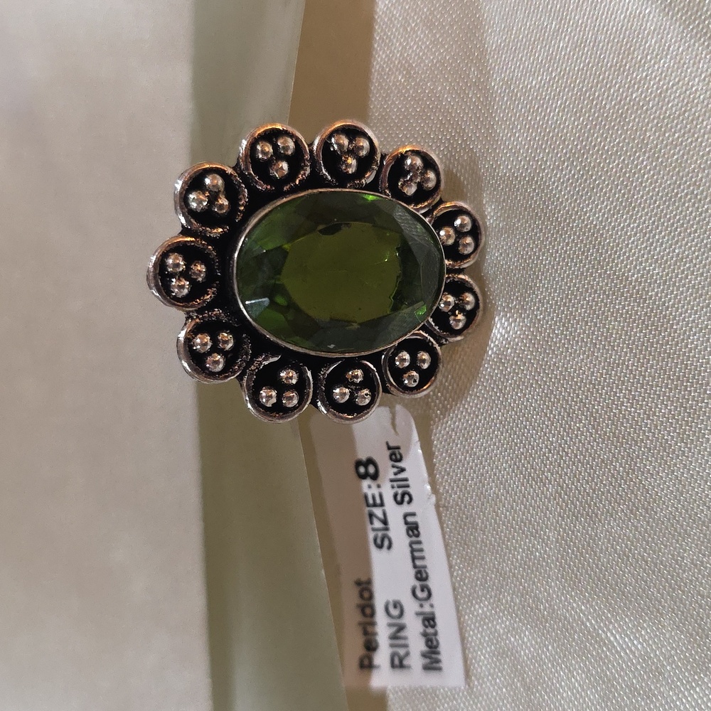 Green Peridot Ring in German Silver